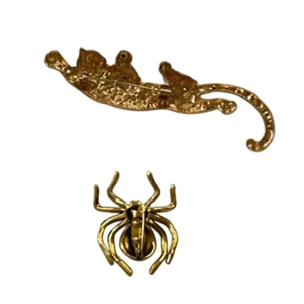 Panther and Spider Brooches, Crystals on Goldtone. NWOT